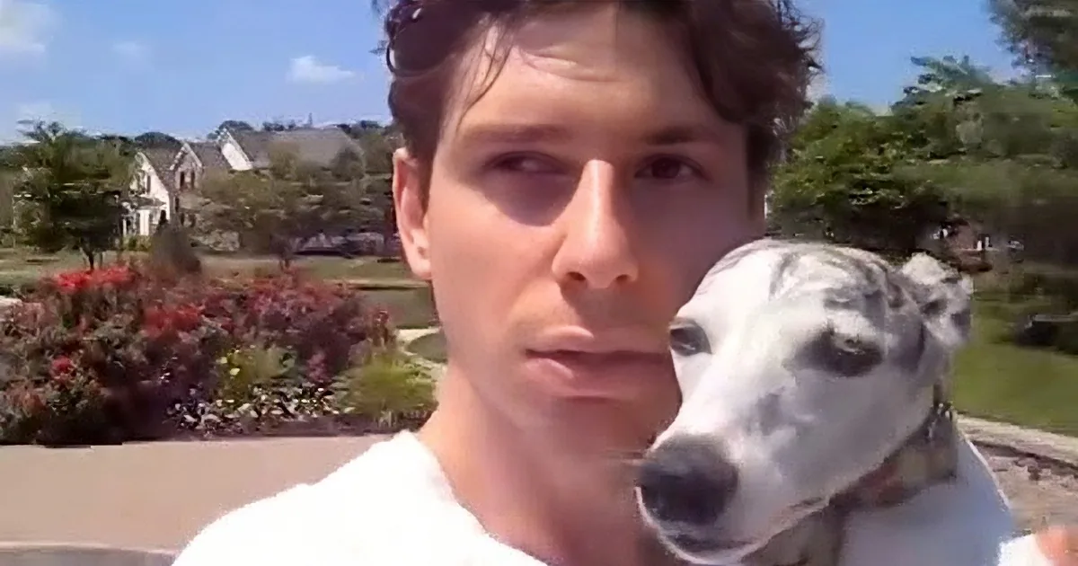 A man in a white shirt is in the foreground, with a background of a suburban neighborhood and a collage of goat images in...