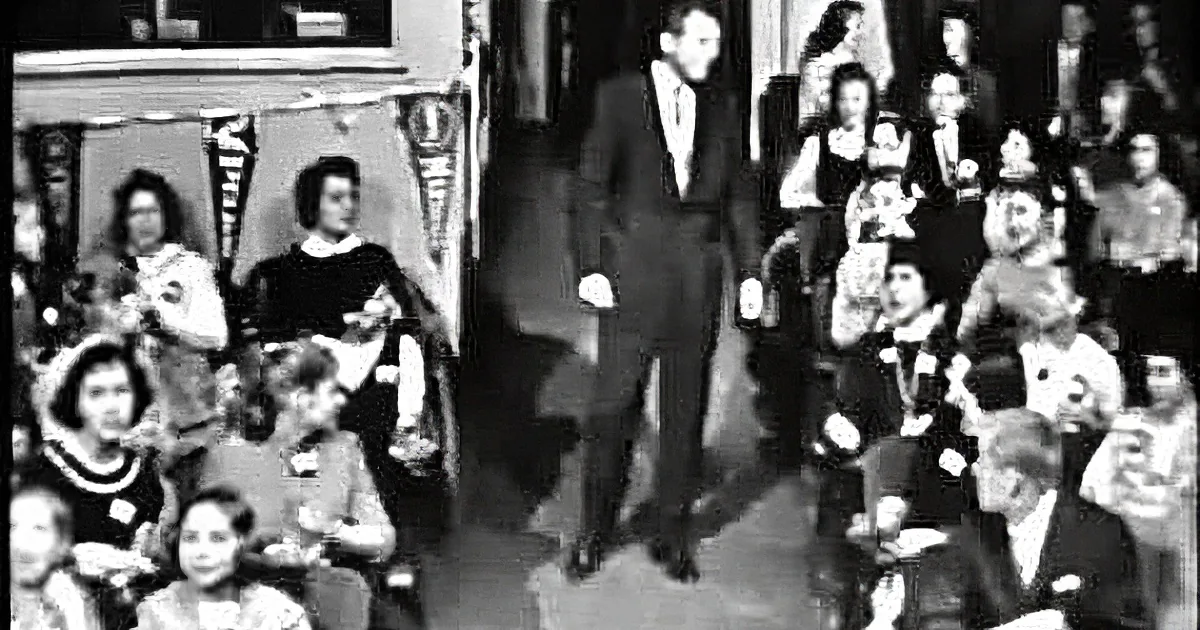 A man in a suit walks down a stage aisle, surrounded by seated audience members.
