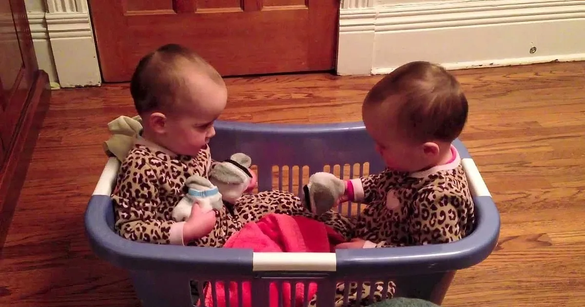 Watch Mom Catch Her Adorable Twins Having a Meeting in the Laundry Basket