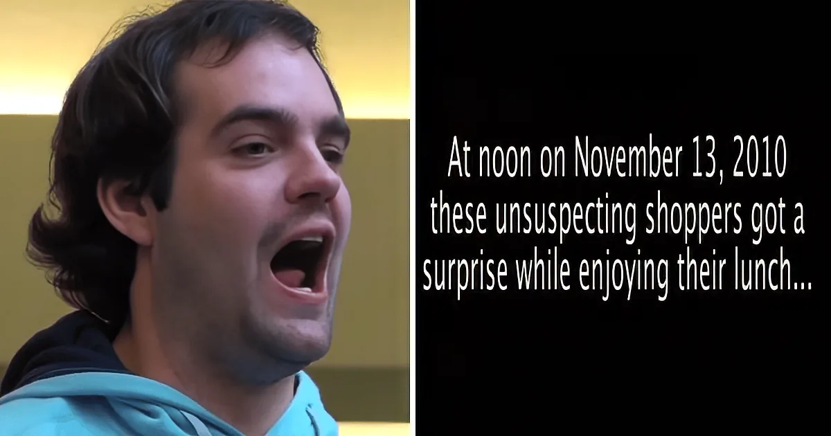 A man with dark hair and a teal hoodie is shown, with text mentioning a surprise for unsuspecting shoppers on November...