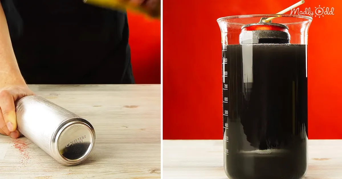 A person pours a dark liquid into a beaker, creating a swirling effect.