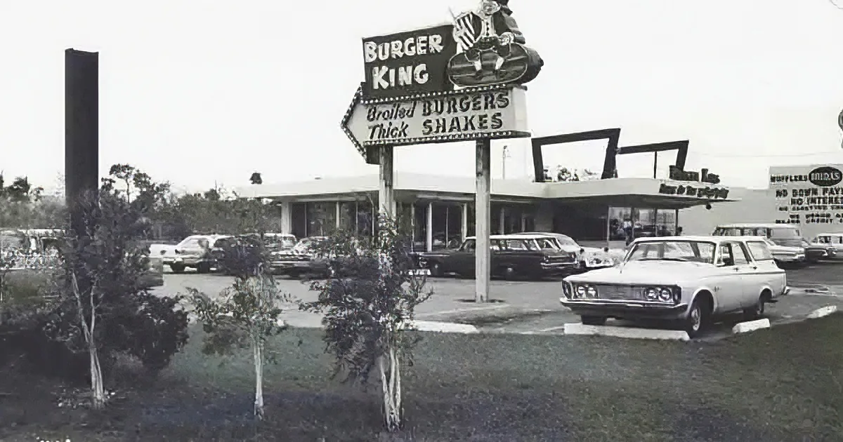 A nostalgic Burger King restaurant with its iconic signage.