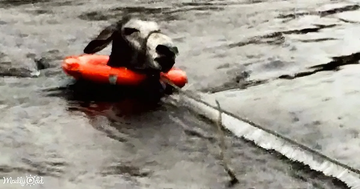 Donkey being rescued from a flooded river