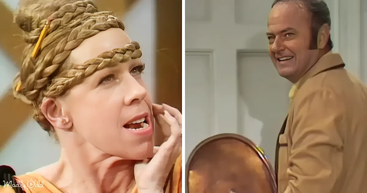 A woman with braided hair and a man in a beige jacket are shown in separate frames, both appearing to be in a theatrical...