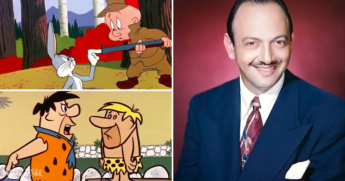 A man in a suit next to two cartoon characters, one from "The Flintstones" and another from "Looney Tunes."