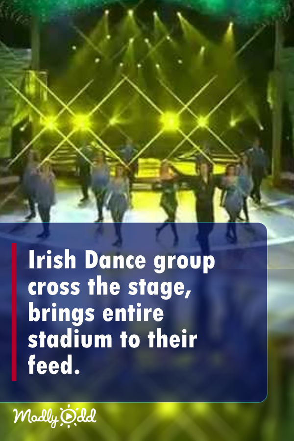 Irish Dance group cross the stage, brings entire stadium to their feet