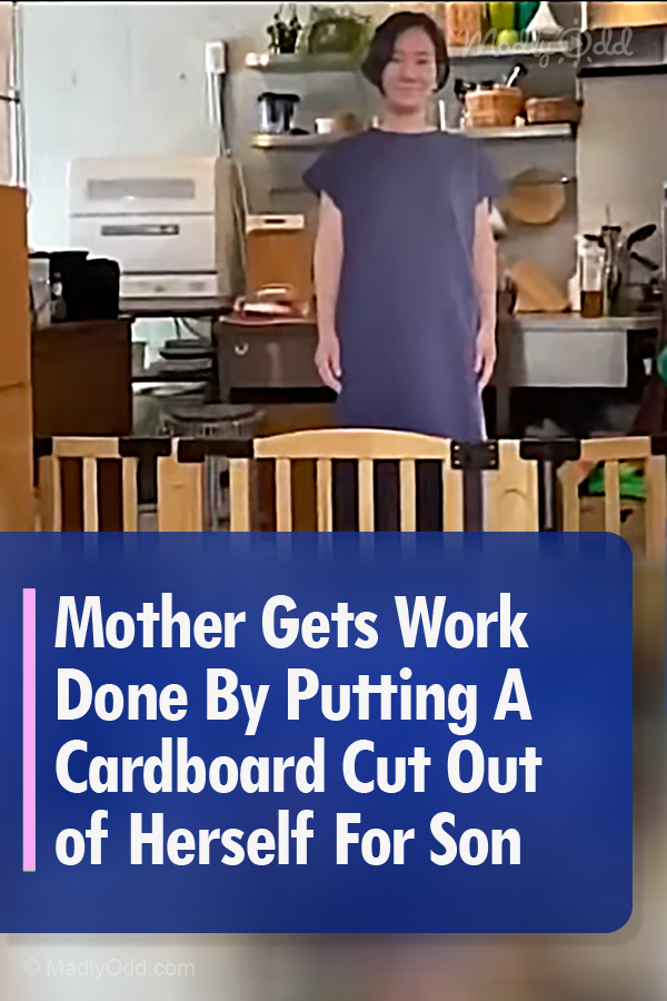 Mother Gets Work Done By Putting A Cardboard Cut Out of Herself For Son