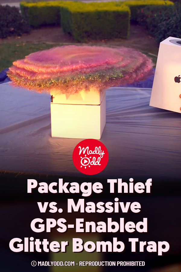 Package Thief vs. Massive GPS-Enabled Glitter Bomb Trap