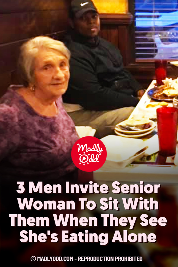 3 Men Invite Senior Woman To Sit With Them When They See She\'s Eating Alone