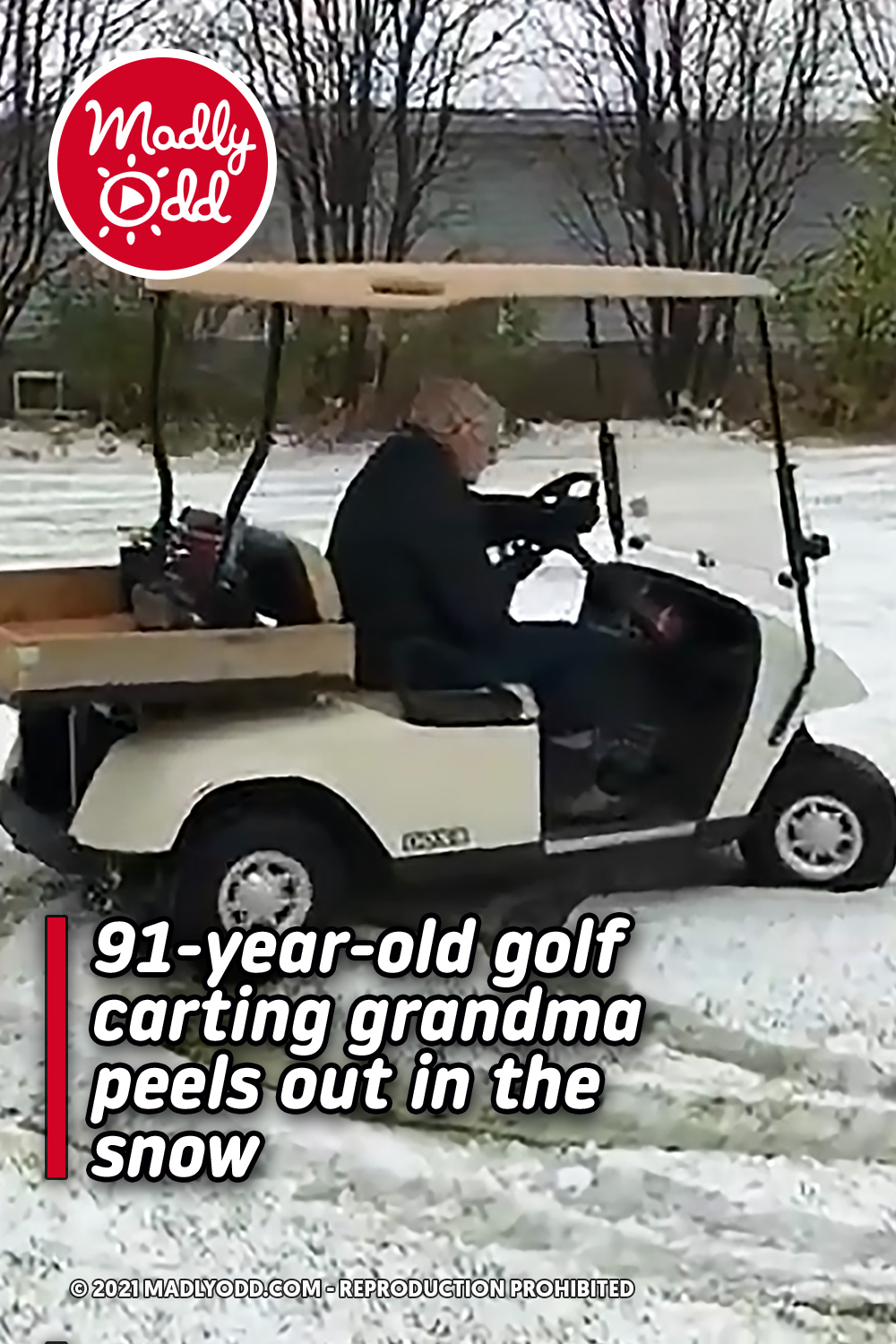 91-year-old golf carting grandma peels out in the snow