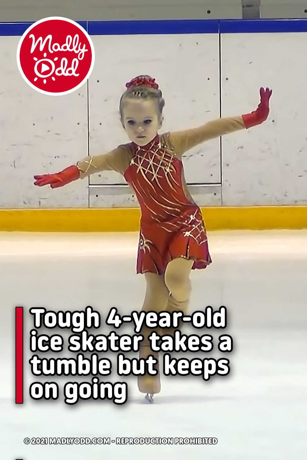 Tough 4-year-old ice skater takes a tumble but keeps on going