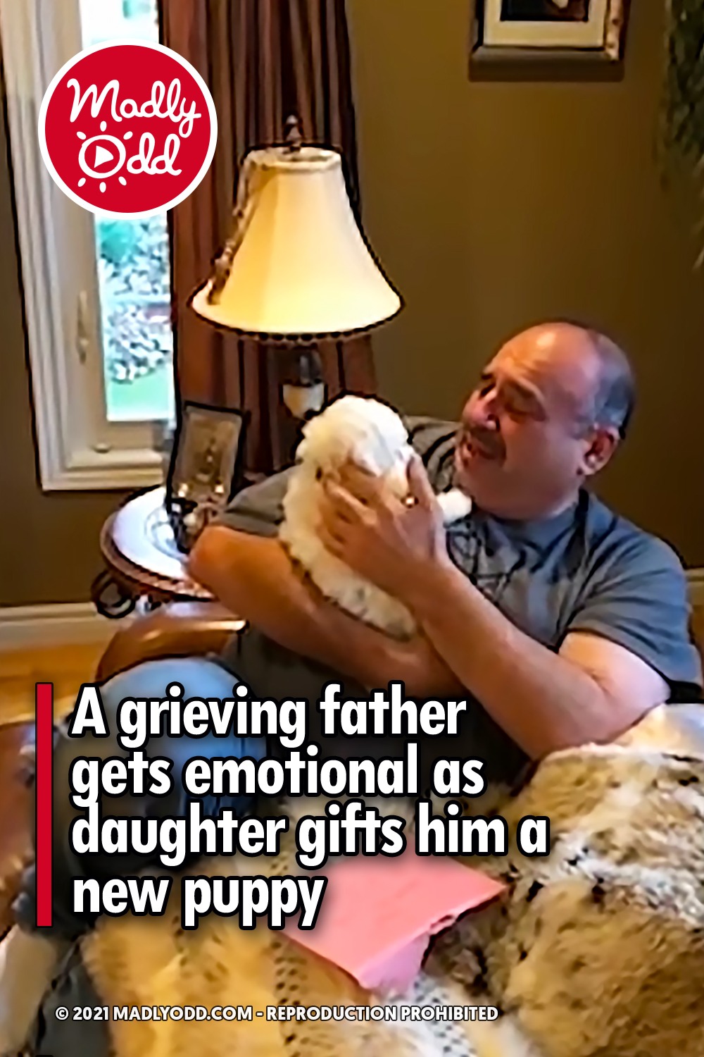 A grieving father gets emotional as daughter gifts him a new puppy