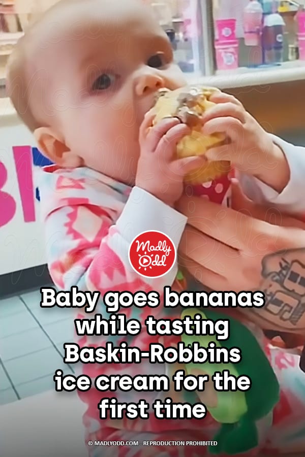 Baby goes bananas while tasting Baskin-Robbins ice cream for the first time