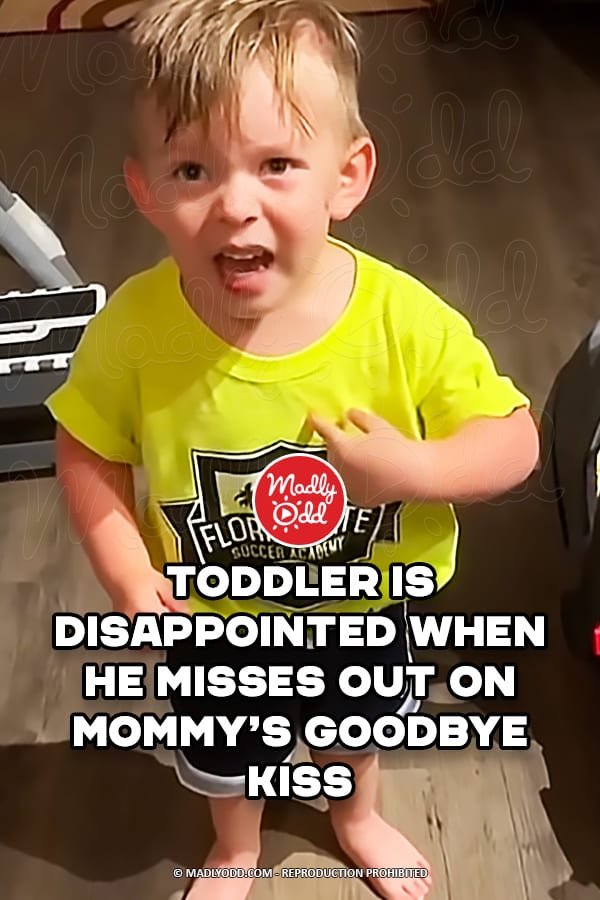 Toddler is disappointed when he misses out on mommy’s goodbye kiss