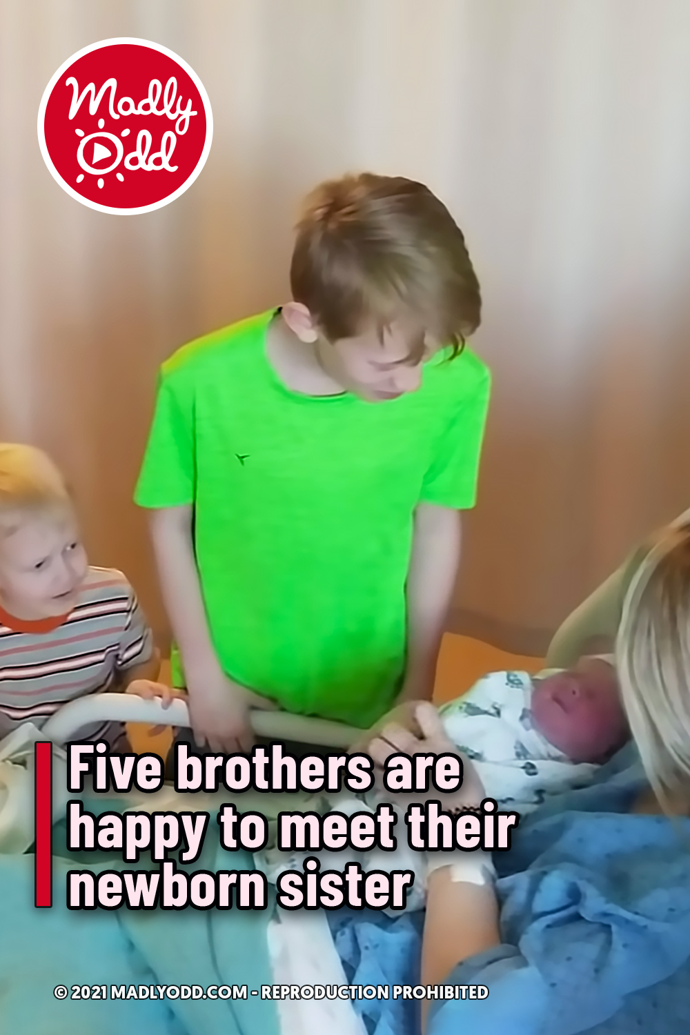 Five brothers are happy to meet their newborn sister