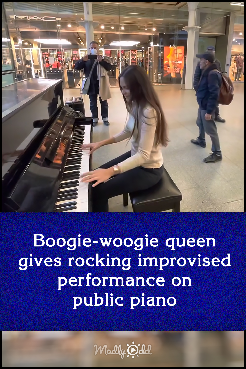 Boogie-woogie queen gives rocking improvised performance on public piano