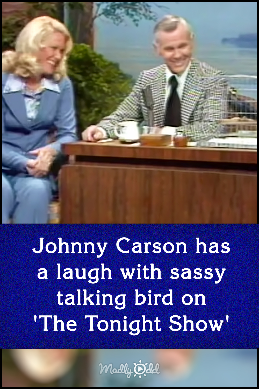 Johnny Carson has a laugh with sassy talking bird on \'The Tonight Show\'