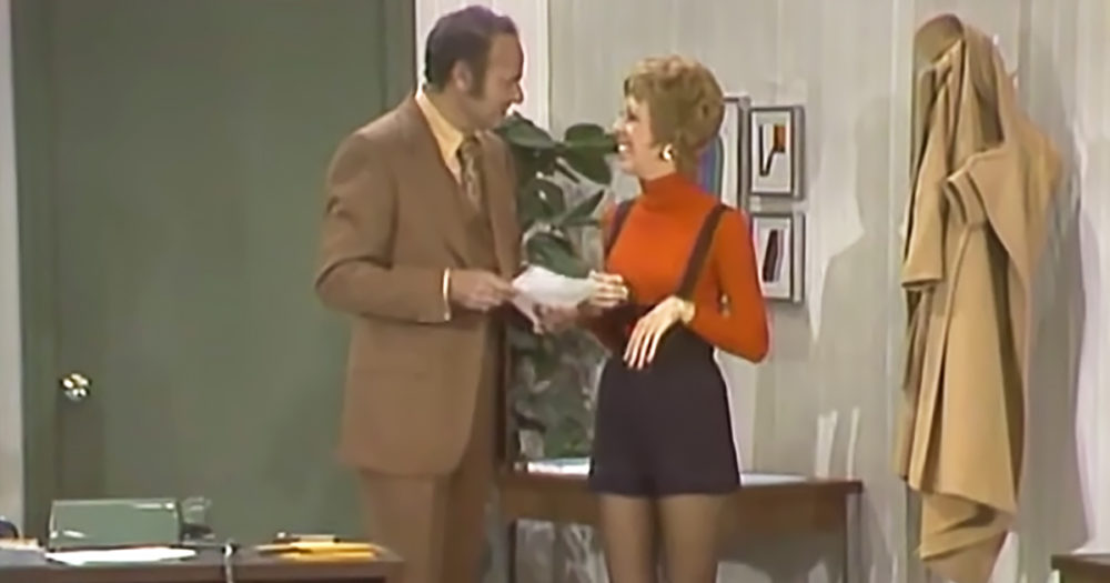 Carol Burnett poses as Harvey Korman's secretary in 'hot pants' in  hilarious sketch