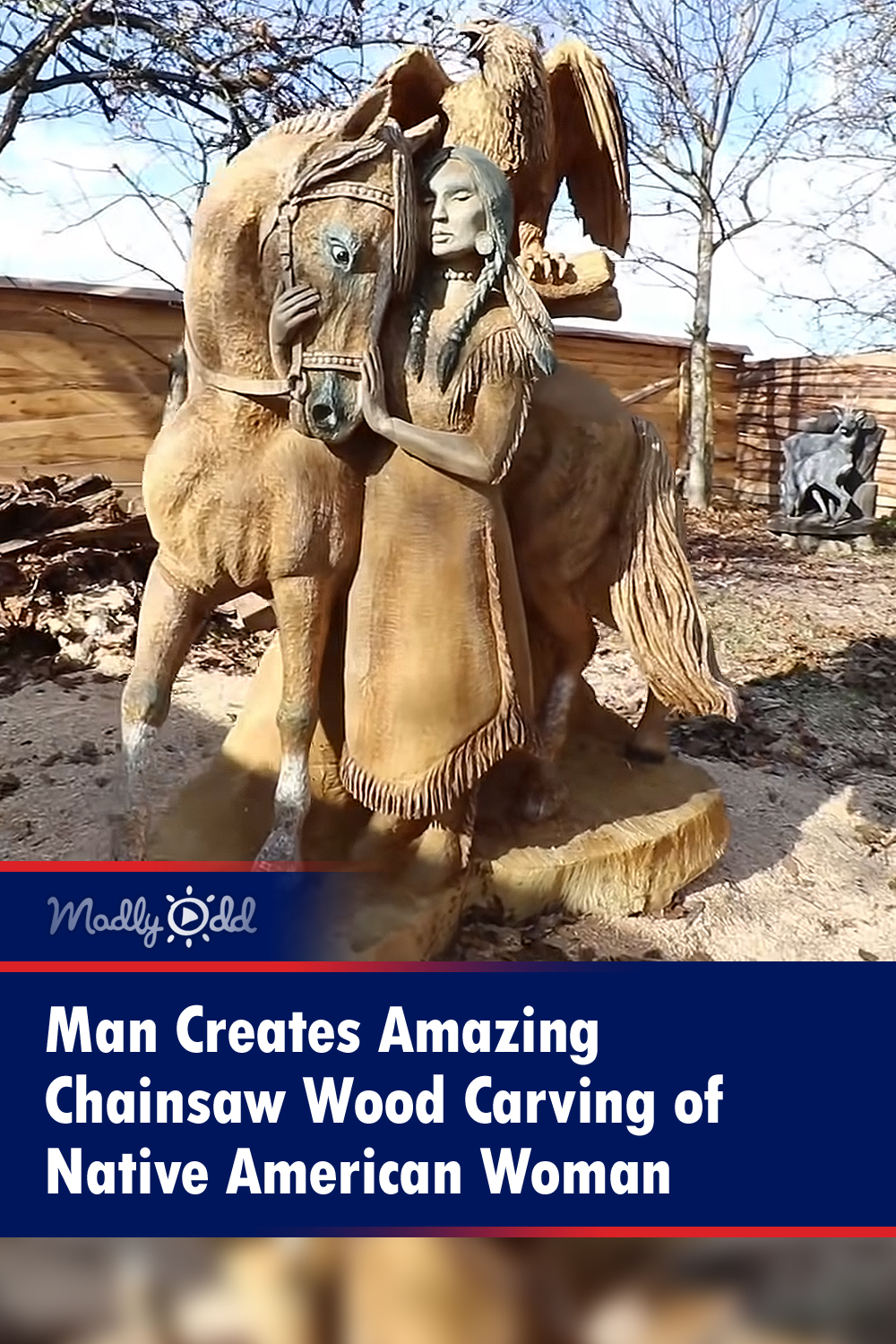 Man Creates Amazing Chainsaw Wood Carving of Native American Woman