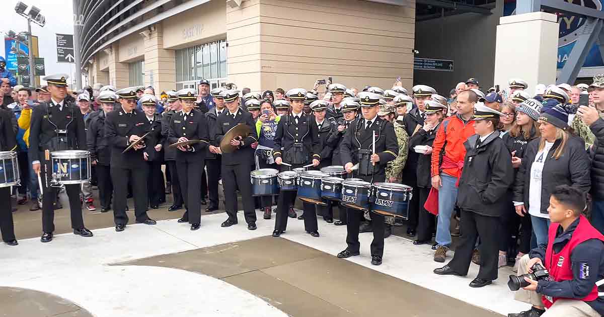 Army and Navy drumline battle