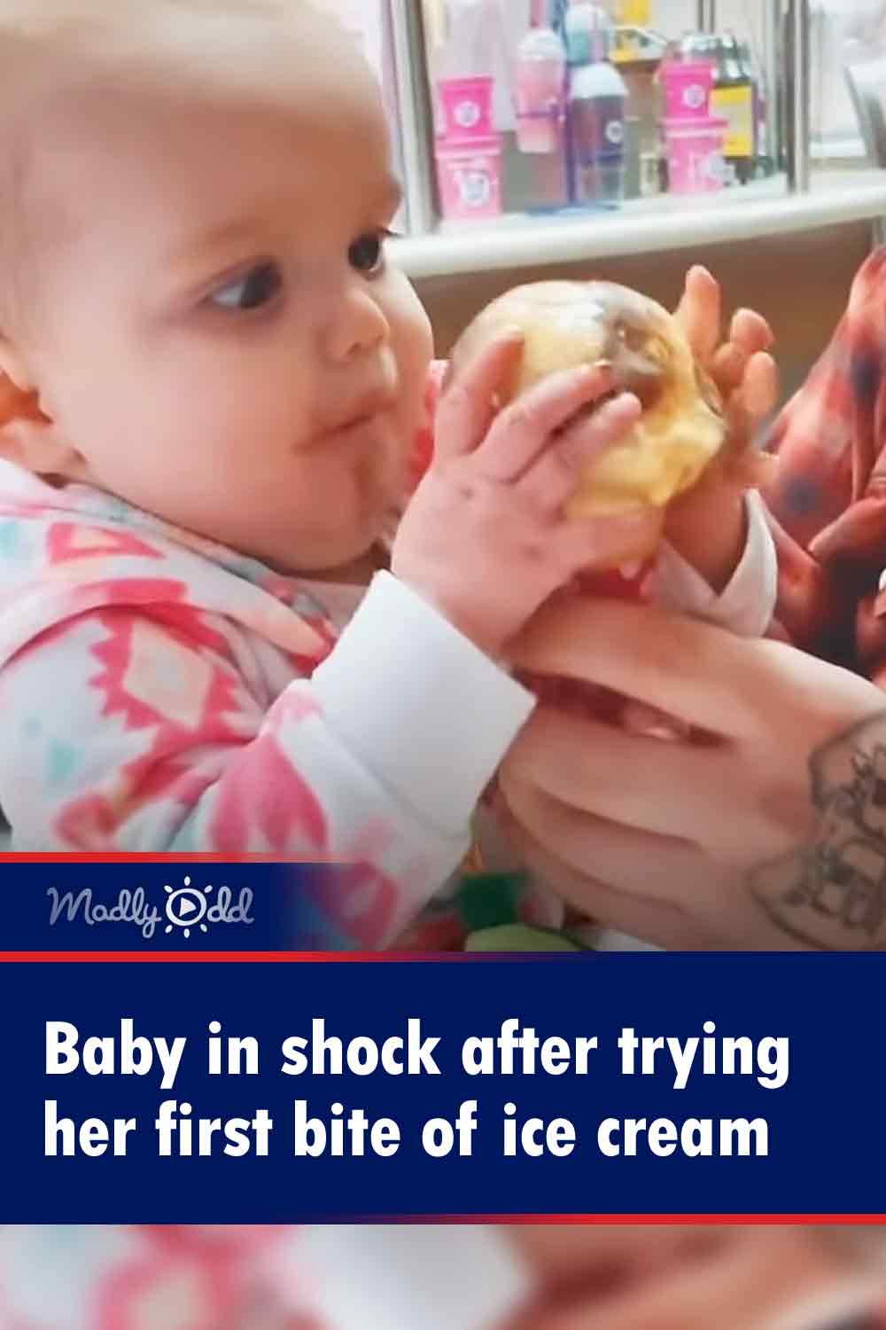 Baby in shock after trying her first bite of ice cream