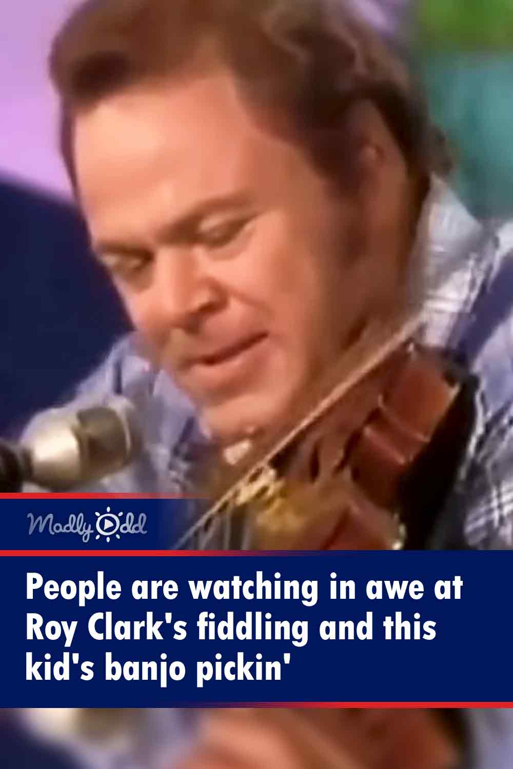 People are watching in awe at Roy Clark\'s fiddling and this kid\'s banjo pickin\'