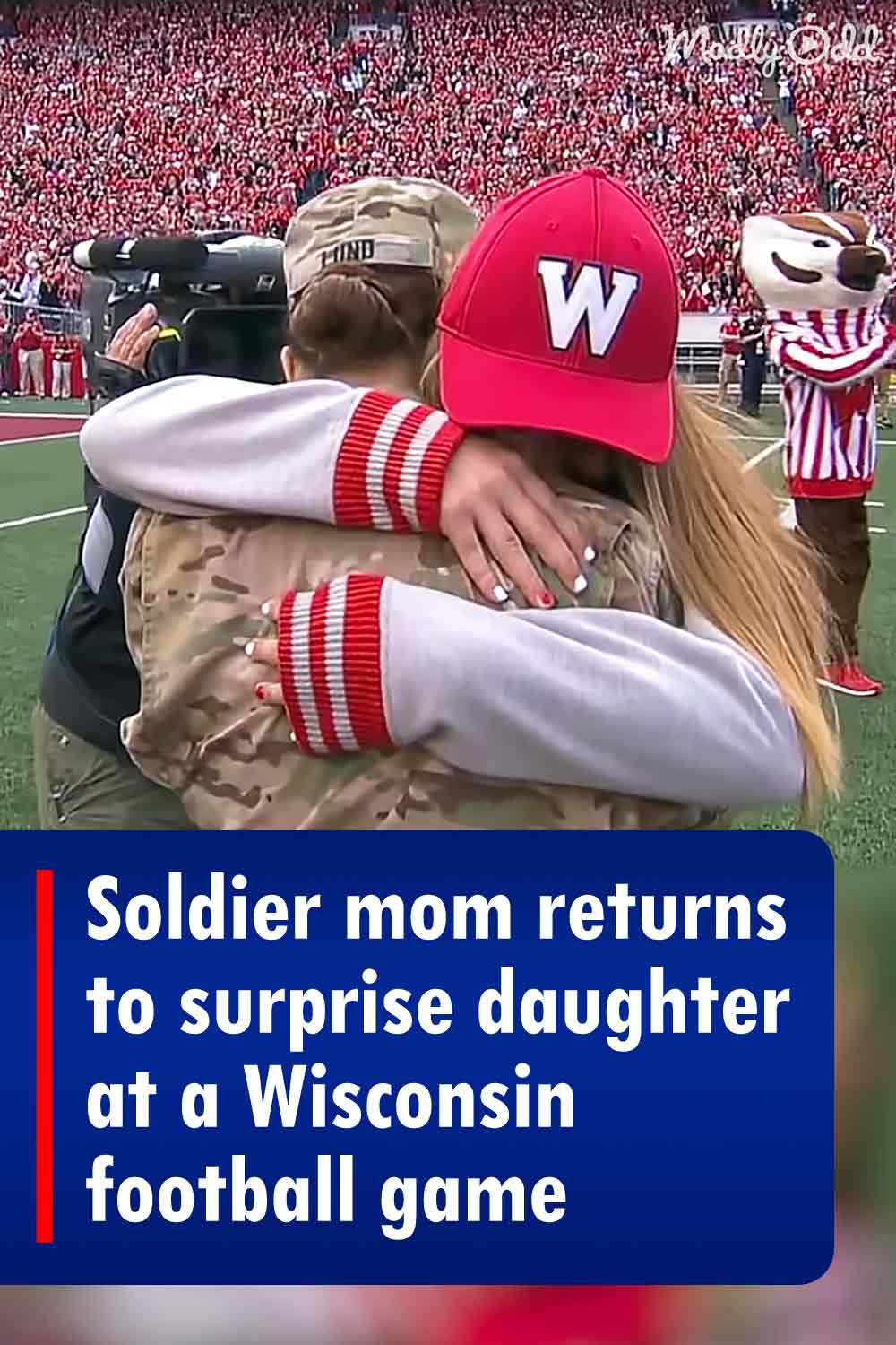 Soldier mom returns to surprise daughter at a Wisconsin football game