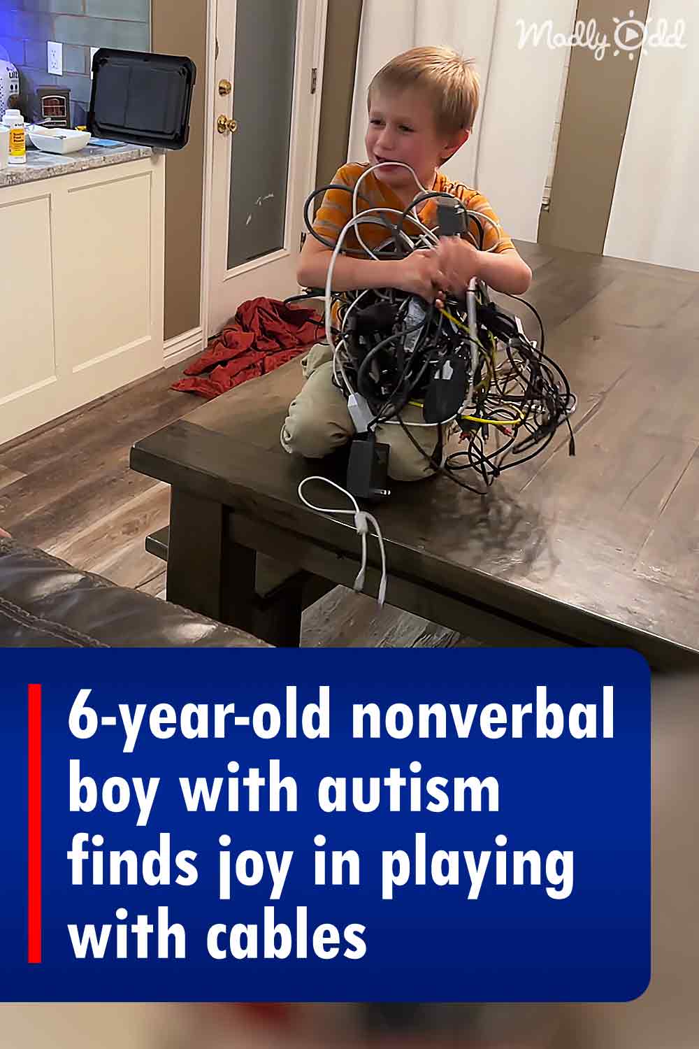 6-year-old nonverbal boy with autism finds joy in playing with cables