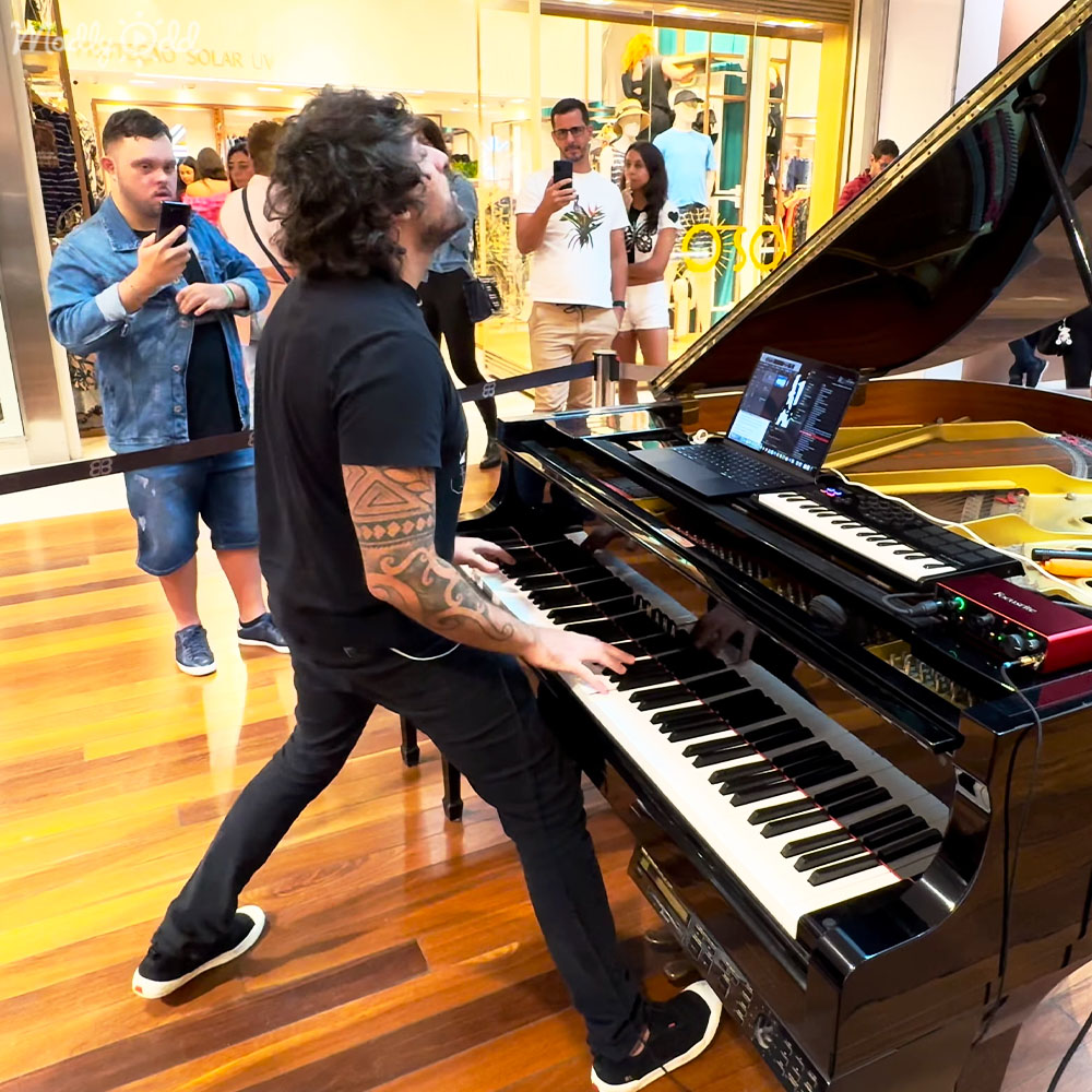 Close-up of hands on piano keys