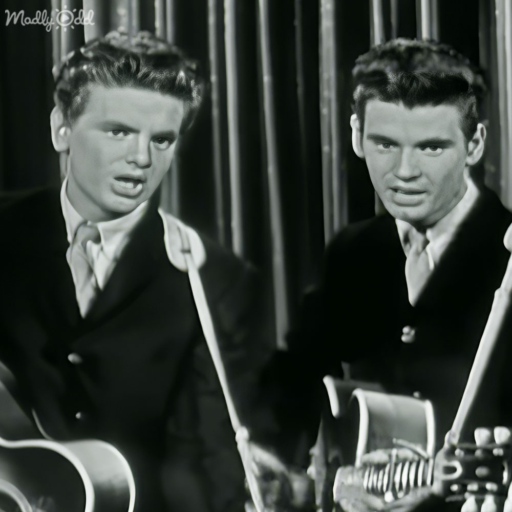 Close-up of The Everly Brothers singing