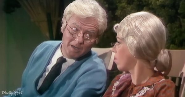 Carol Burnett and Harvey Korman portraying an elderly couple on a park bench, in the 'Old Folks' skit from The Carol Burnett Show.