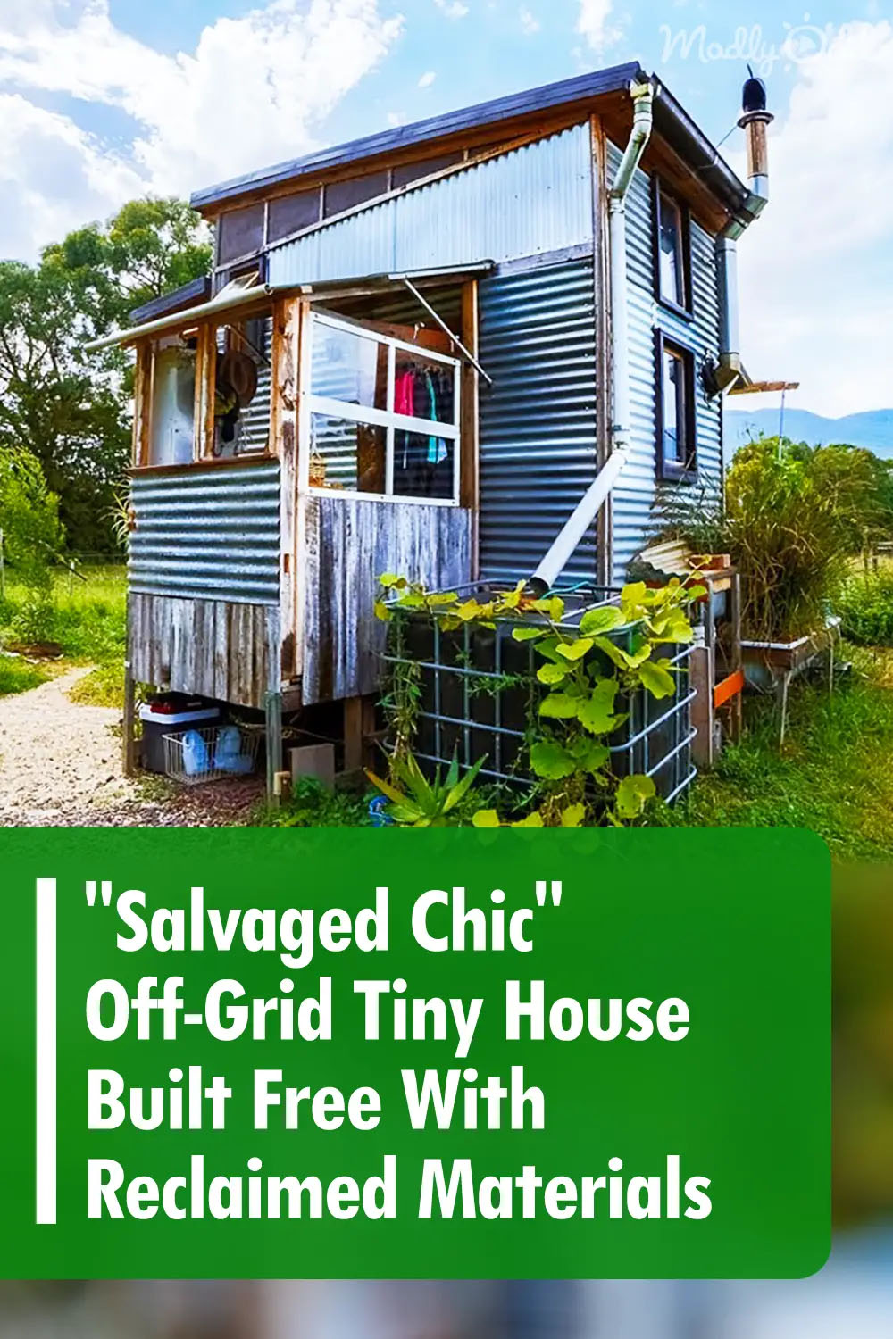Image showcasing “Salvaged Chic” Off-Grid Tiny House Built Free With Reclaimed Materials