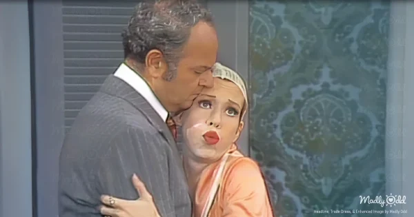 Portrait of Carol Burnett in 1970s television studio lighting, dramatic theatrical makeup and elegant costume. Crystal-clear 16mm film grain texture, vintage television broadcast quality, soft stage lighting with dramatic shadows.