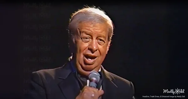 Portrait photograph of Mel Torme in 1990s performing at grand piano, warm theatrical lighting creates intimate ambiance. Elegant tuxedo-clad figure captured in candid moment of passionate singing, microphone perfectly positioned to capture his legendary baritone voice.